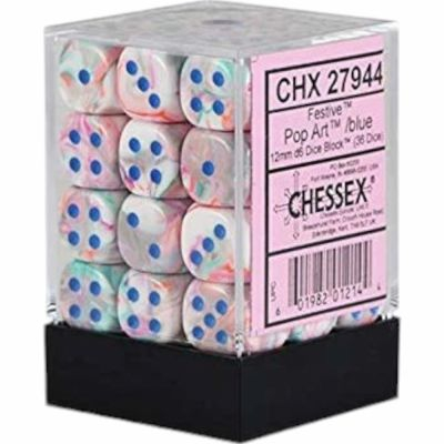 Ds et Gemmes Jeu de Rle Chessex - Set de 36 Ds -  6 Faces Couleur - Festive - Pop Art/Blue - CHX27944