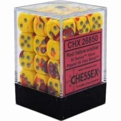Ds et Gemmes Jeu de Rle Chessex - Set de 36 Ds -  6 Faces Couleur - Gemini - Red - Yellow/Silver