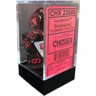 Ds et Gemmes Jeu de Rle Chessex - Set de 7 ds - Assortiments Jeux de Rles - Translucent - Smoke - Red - CHX23088