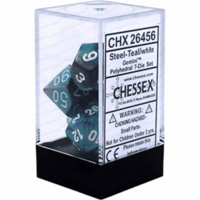 Ds et Gemmes Jeu de Rle Chessex - Set de 7 ds - Assortiments Jeux de Rles - Gemini - Steel-Teal - White - CHX26456