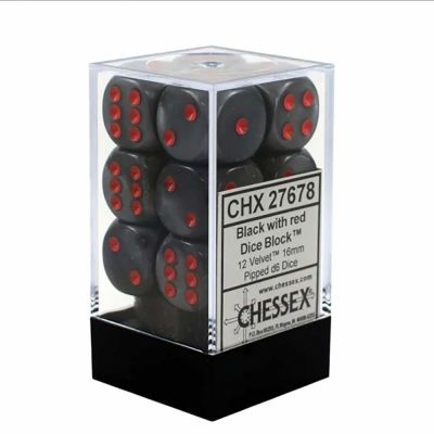 Ds et Gemmes Jeu de Rle Chessex - Set de 12 Ds -  6 Faces Couleur - Velvet - Black/Red- CHX27678