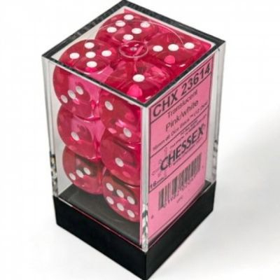 Ds et Gemmes Jeu de Rle Chessex - Set de 12 Ds -  6 Faces Couleur - Translucent - Pink/White - CHX23614