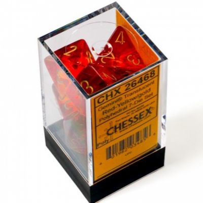 Ds et Gemmes Jeu de Rle Chessex - Set de 7 ds - Assortiments Jeux de Rles - Gemini - Translucent - Red-Yellow/Gold - CHX26468