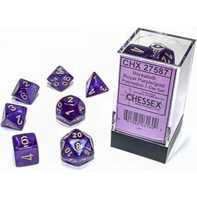 Ds et Gemmes Jeu de Rle Chessex - Set de 7 ds - Assortiments Jeux de Rles  - Borealis - Royal Purple/gold - CHX 27587
