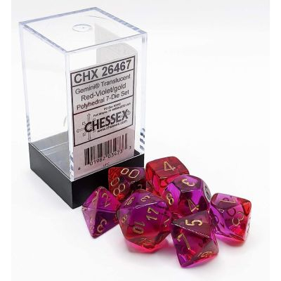 Ds et Gemmes Jeu de Rle Chessex - Set de 7 ds - Assortiments Jeux de Rles  - Gemini Translucent - Red-Violet/gold - CHX 26467