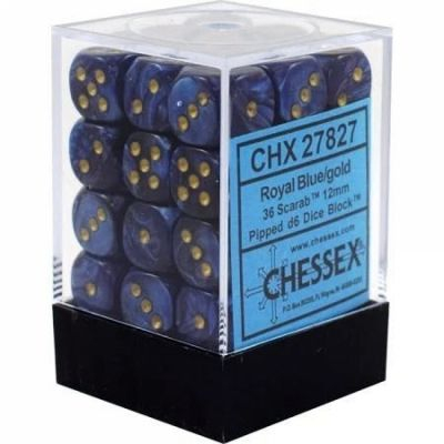 Ds et Gemmes Jeu de Rle Chessex - Set de 36 Ds -  6 Faces Couleur - Scarab - Royal Blue/gold - CHX27827