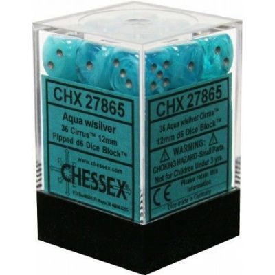 Ds et Gemmes Jeu de Rle Chessex - Set de 36 Ds -  6 Faces Couleur - Cirrus - Aqua/silver - CHX27865