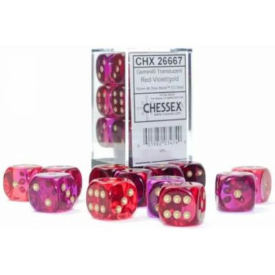 Ds et Gemmes Jeu de Rle Chessex - Set de 12 Ds -  6 Faces Couleur - Translucent Gemini - Red-Violet/gold - CHX 26