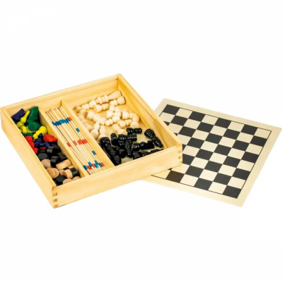 Jeu de Plateau Classique Coffret Jeux en bois 5 en 1 (checs, Dames, Mikado, Petits chevaux, Ds)
