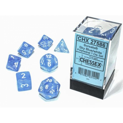 Ds et Gemmes Jeu de Rle Chessex - Set de 7 ds - Assortiments Jeux de Rles - Borealis - Sky Blue/ White - CHX27586