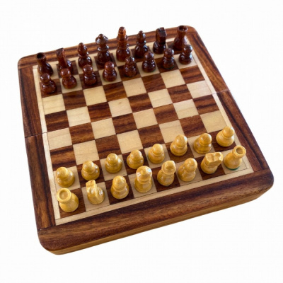 Jeu de Plateau Stratgie Jeu D'checs en Bois 13cm : Coffret pliable et pices magntiques