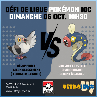 Evnements Pokmon Dfi de Ligue Pokmon - Dimanche 5 Octobre  10h30 - Bastille