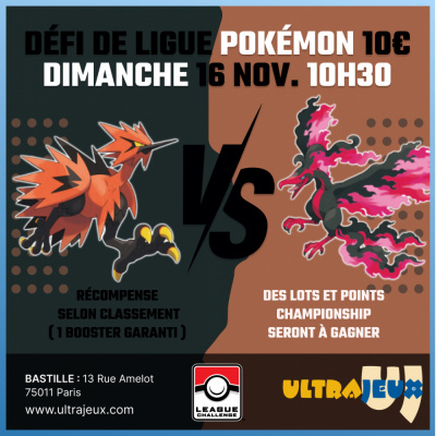 Evnements Pokmon Dfi de Ligue Pokmon - Dimanche 16 Novembre  10h30 - Bastille
