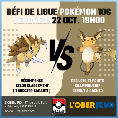 Evnements Pokmon Dfi de Ligue Pokmon - Vendredi 24 Octobre  19h00 - Oberkampf