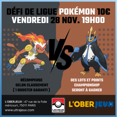 Evnements Pokmon Dfi de Ligue Pokmon - Vendredi 28 Novembre  19h00 - Oberkampf