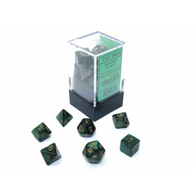 Ds et Gemmes Jeu de Rle Chessex - Set de 7 ds minis - Assortiments Jeux de Rles - Scarab - Jade/Gold - CHX20415