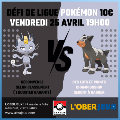 Ev�nements Pok�mon D�fi de Ligue Pok�mon - Vendredi 25 Avril � 19h30 - Oberkampf