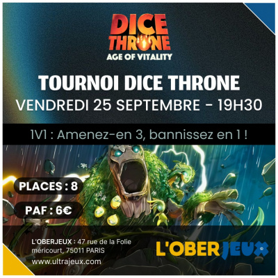 Ev�nements  Dice Throne - Tournoi : Age of Vitality - Vendredi 25 Septembre � 19h30 - Oberkampf