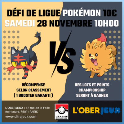 Ev�nements Pok�mon D�fi de Ligue Pok�mon - Samedi 28 Novembre � 10h - Oberkampf
