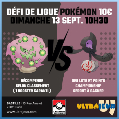 Ev�nements Pok�mon D�fi de Ligue Pok�mon - Dimanche 13 Septembre � 10h30 - Bastille